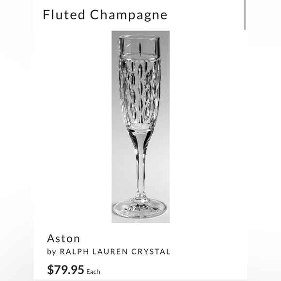 Ralph Lauren Fine Crystal Champagne Flute Aston Pattern - set of 4 - Picture 6 of 6